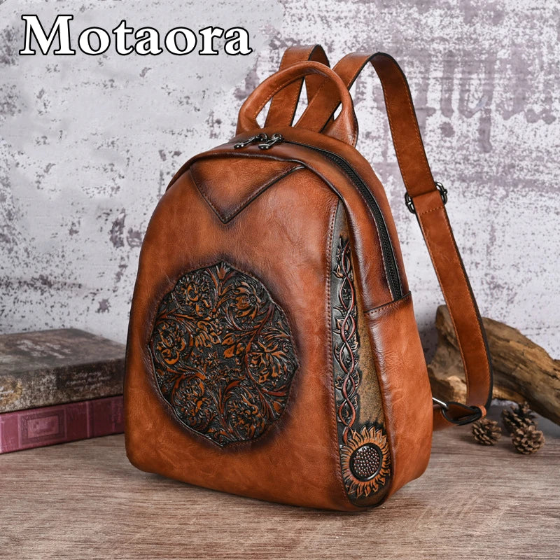 Mochila MOTAORA Mujer Vintage - Cuero PU Grabado 9 Colores