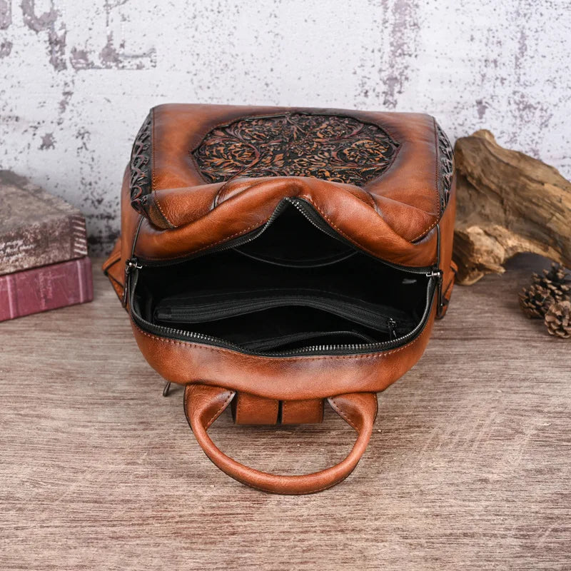 Mochila MOTAORA Mujer Vintage - Cuero PU Grabado 9 Colores