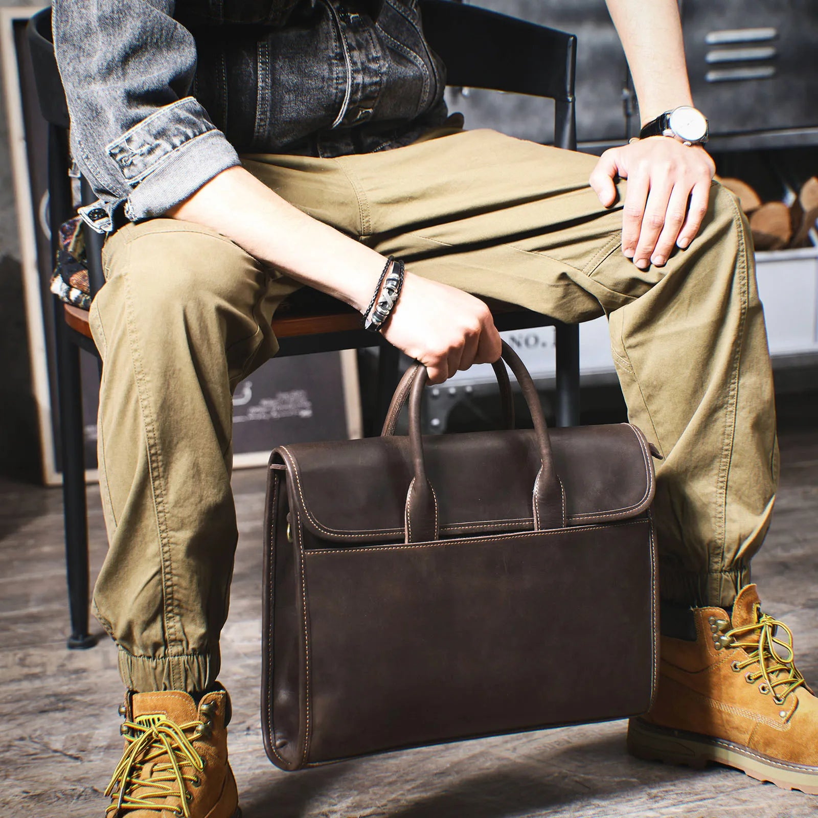 Maletín Cuero Genuino Hombre 14" - Vintage Crazy Horse